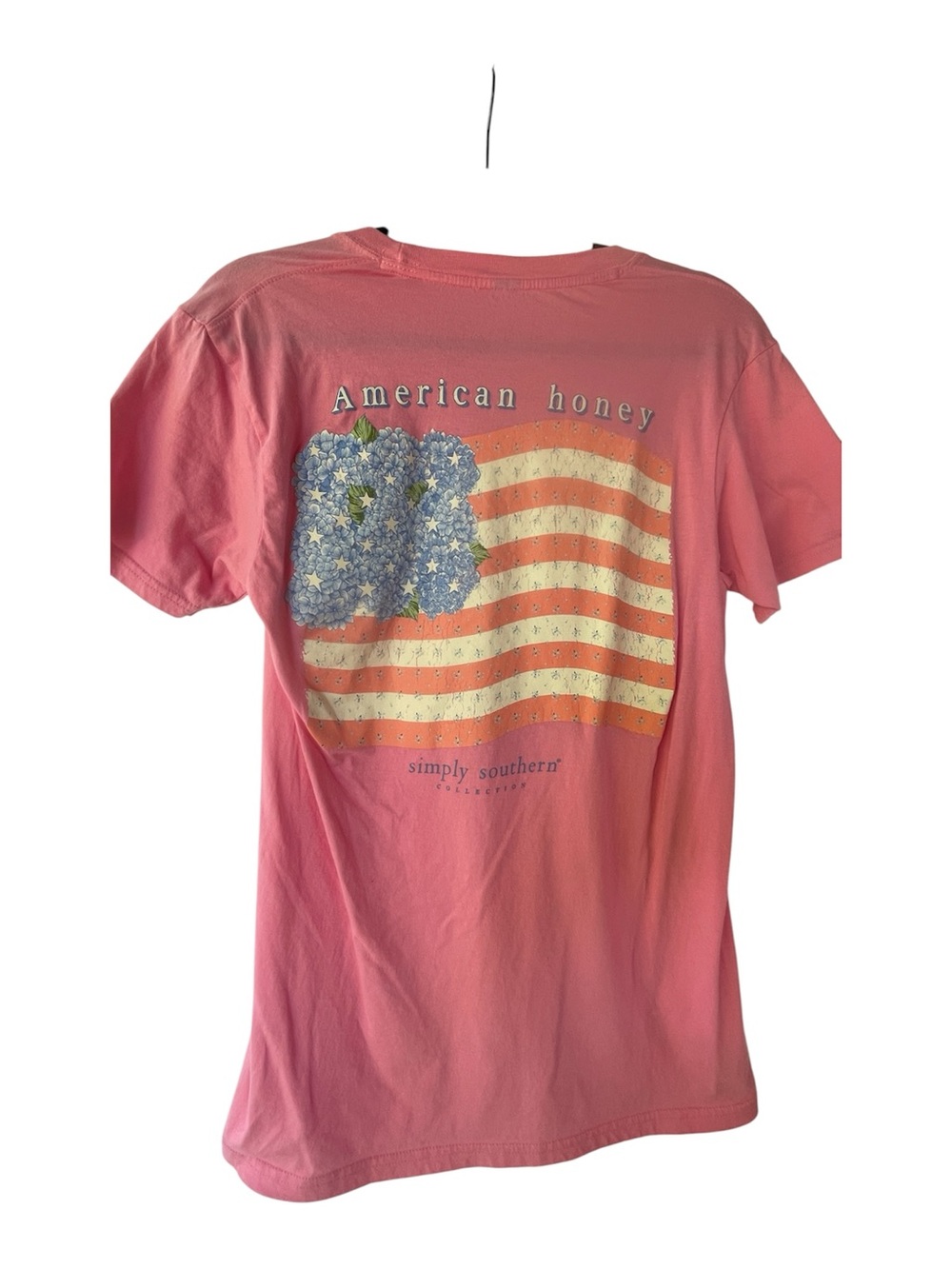 Simply Southern Coral Pink 'American Honey' Flag Graphic Tee